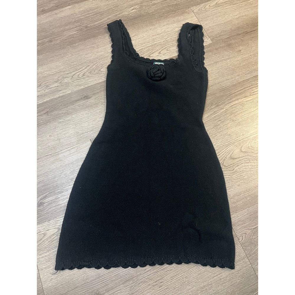 Wild Fable Black Knit Mini Dress with 3D Rose Detail Scalloped Trim Size S